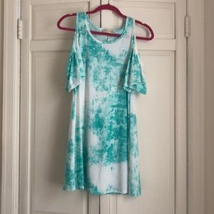 Pixi + Ivy Teal and White Tie Dye Dress